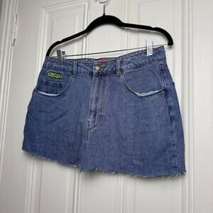 Empyre Jean Skirt Womens 32 Blue Denim Mini Zip Fly Y2K Cut-off Raw Hem